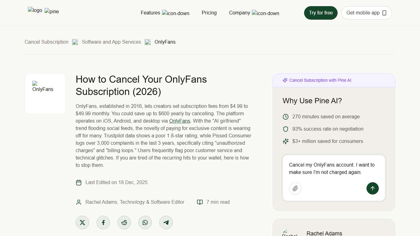 How to Cancel Your OnlyFans Subscription (2026) | Pine AI
